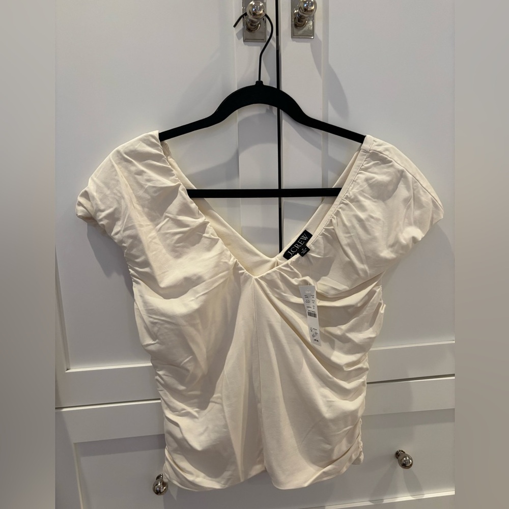 J.Crew Ivory Cotton V-Neck Short Sleeve Top Size M BNWT - Picture 3 of 3